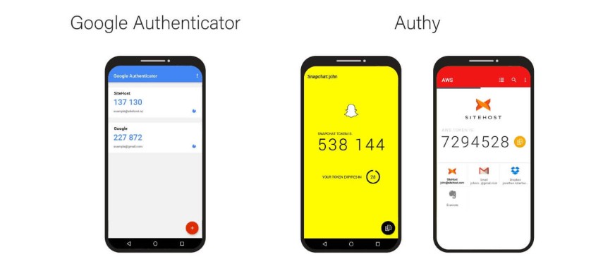 Two-factor authentication apps from Google and Authy.