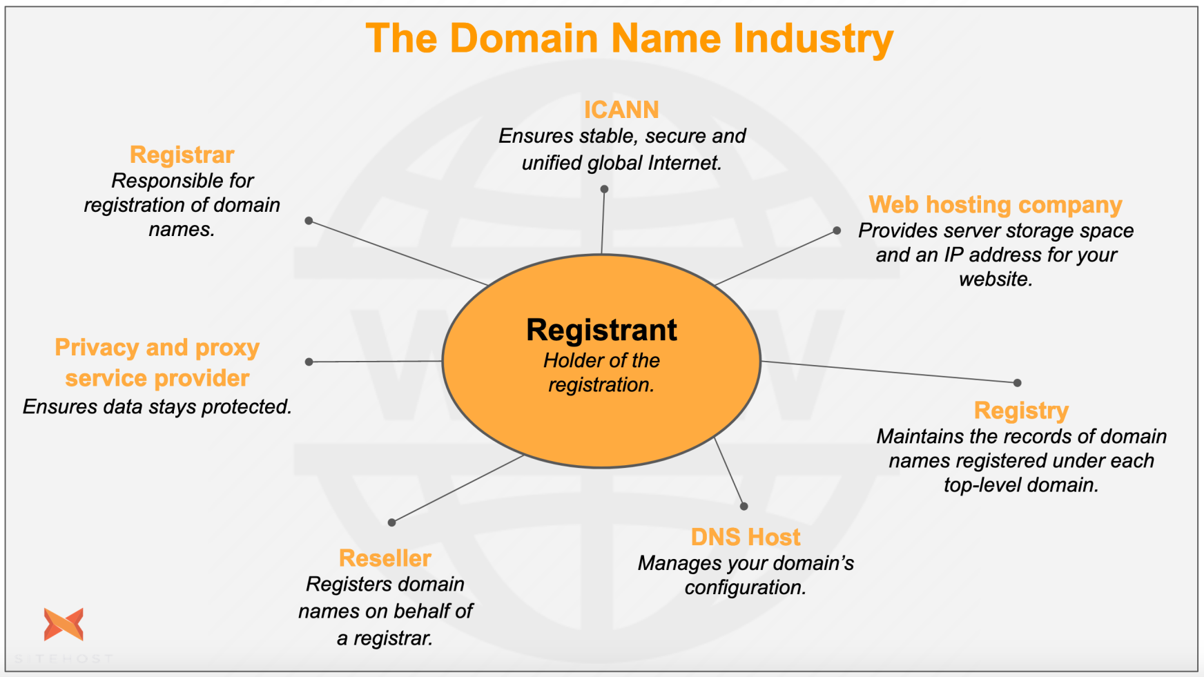Domain Name Industry diagram, centred on registrant.